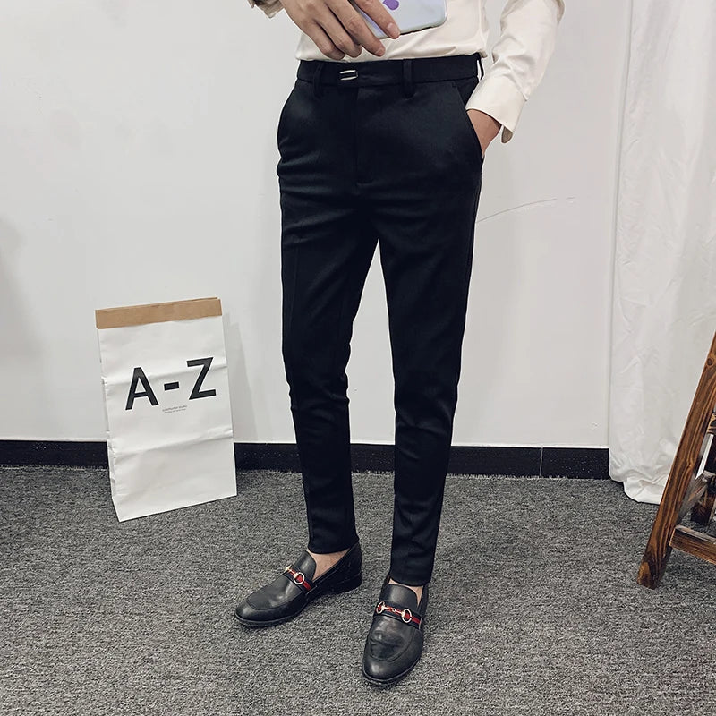 sanyamk Men's Suit Pants Spring and Summer New High-quality Slim Pants Fashion Casual Nine-point Pants Men's Clothing Formal Trousers