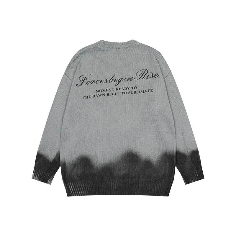 sanyamk Gradient Color Patchwork Letter Long Sleeve Men's Pullover Sweater Round Neck Harajuku Retro Oversized Couple Knitted Clothes