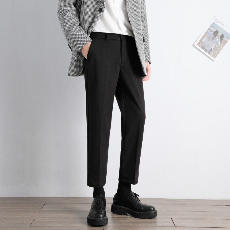 Bonsir Autumn Winter Woolen Suit Pants Men Slim Fashion Society Mens Dress Pants Korean Loose Straight Pants Mens Formal Trousers