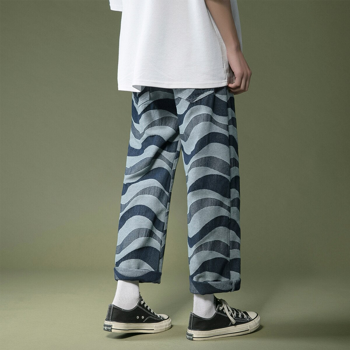 Bonsir Blue Water ripple Streetwear Oversize Jeans Men Harajuku Baggy Wide Leg Pants Straight Loose Hip Hop Denim Pants Male 2XL-S