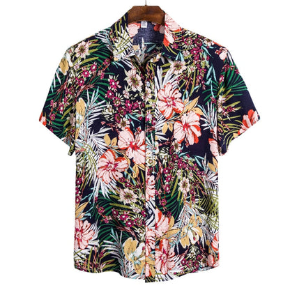 sanyamk Men's Hawaiian Polyester Summer Short Sleeve Shirt Tropical Leaf 3D Pattern Printing Beach Male Shirts Casual Blouse For Men 5xl