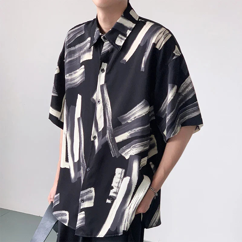 Bonsir Summer Short Sleeved Shirt Men Fashion Printed Casual Shirt Men Streetwear Korean Loose Ice Silk Shirt Mens Hawaiian Shirts