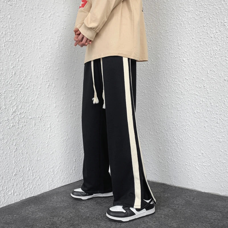 Bonsir Side Striped Printed Men Sweatpants Streetwear Wide Leg Trousers 2024 Oversized Harem Pants