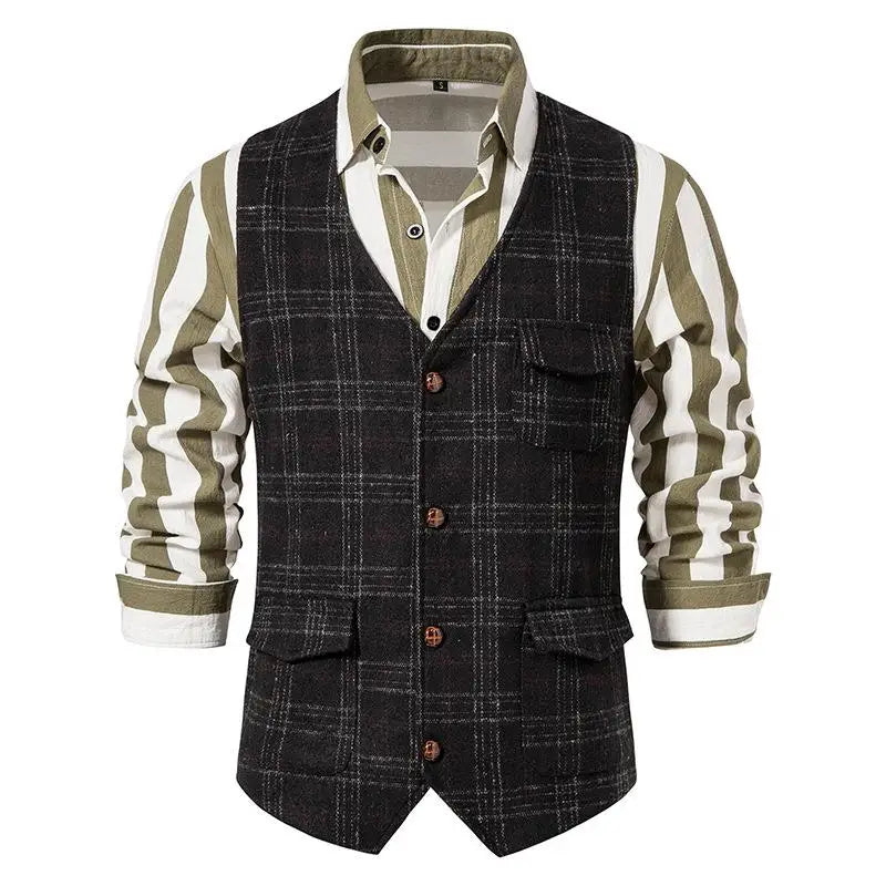 sanyamk Men's Suit Vest Single Breasted Retro Tweed Amikaki Plaid Business Daily Casual Vest