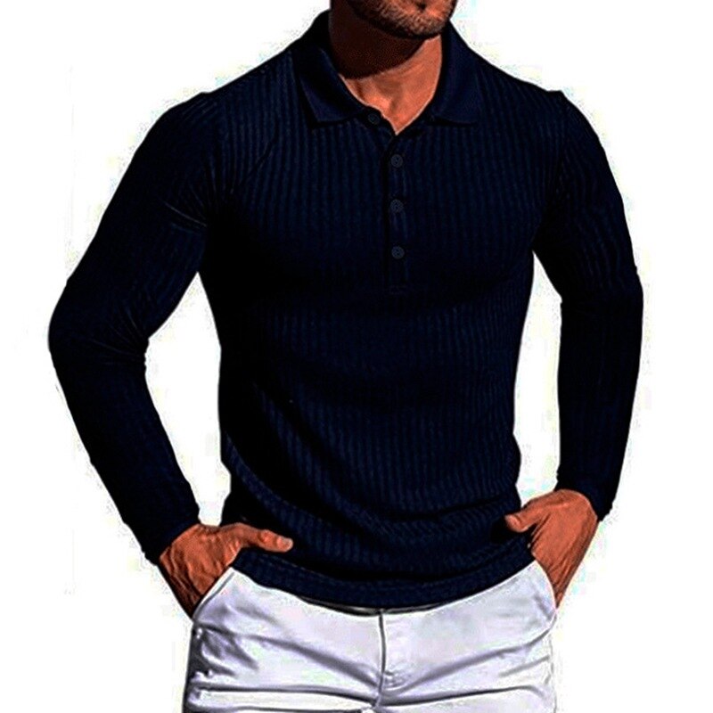 sanyamk Autumn Fashion Knit Long Sleeves Men Polo Shirt Casual Long Sleeve Pullovers Man Solid Sweaters Breathable Tops Men Clothing