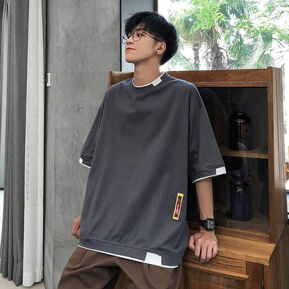 Bonsir Summer Mens T Shirt Oversize Cotton 5XL New Casual Solid color Japanese Harajuku Tee Shirts Man Streetwear Big Size Unisex Top