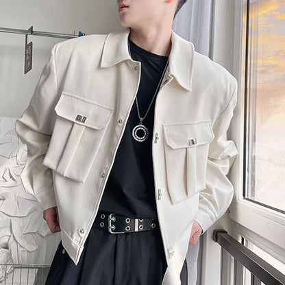 sanyamk Mens Autumn Winter Solid Color Street Functional Jackets Genderless Essential Multi-Pocket Workwear Style Bomber Jackets Unisex