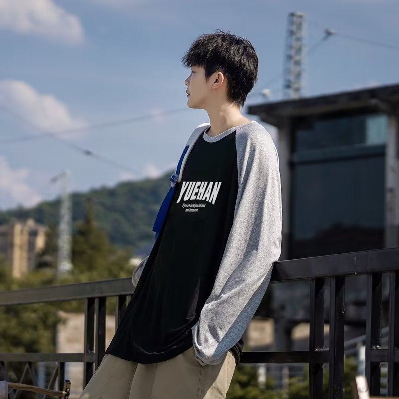 sanyamk American Long Sleeve T-Shirt Men's Fashion Brand Letter Printed O-neck Korean Loose Letter Student T-Shirt Spring Autumn