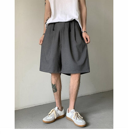 sanyamk Men's Korean Style Summer Men's Loose Straight Suit Shorts Cotton Elastic Waist Cargo Shorts Multi-pocket Casual Shorts