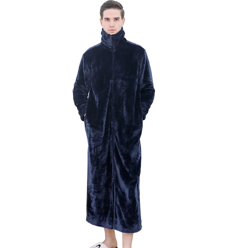 Bonsir Autumn Winter Flannel Zipper Robes for Women Couples Night Dress Fashion Warm Big Lapels Kimono Lengthen Thicken Dressing Gown