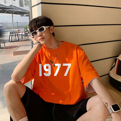 Bonsir Summer Men T-shirt 1977 Printed O-neck Mens Short Sleeve 11Colors Fashion Simple Daily Tshirts Tops Male Casual Streetwear Tees