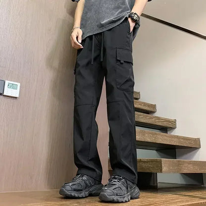 Bonsir Straight Cargo Pants for Men Y2k Vintage Wide Trousers Man Street Techwear Baggy New In High Quality Cotton Harajuku Cheap Long