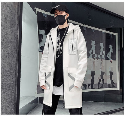 Bonsir Men's Harajuku Hooded Jackets Spring Autumn Print Windbreaker Ribbon Overcoat Outwear Hip Hop Male Casual Male Designer Clothing