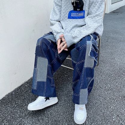 sanyamk Korean Fashion Loose Wide-leg Jeans Men‘s Hip Hop Trousers Harem Straight Pants Cargo Denim Jeans Street Baggy Casual Trousers