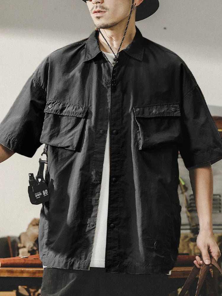 sanyamk  Techwear Cargo Shirts Men Short Sleeve Tops Men's Clothing Casual Quick Drying Summer Japanese Streetwear Hip Hop