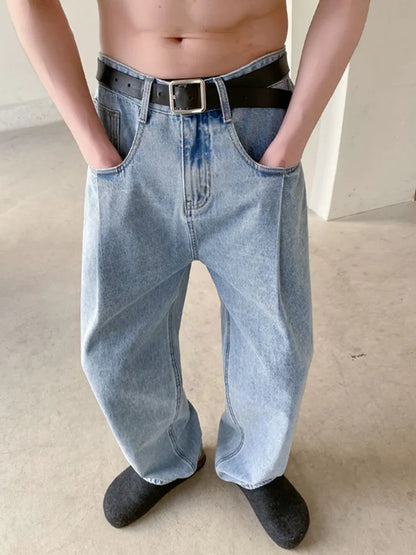 sanyamk Solid Color Baggy Jeans for Men, Wide Leg Loose Denim Trousers Y2k Fashion Casual High Street Style Pants Wearable Four Seasons
