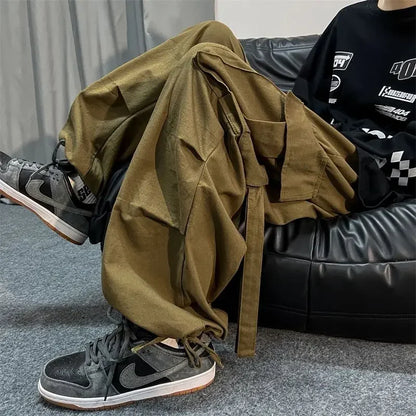 Bonsir Black Cargo Pants for Men Oversize Cargo Trousers Male Green Loose Casual Japanese Streetwear Hip Hop Pocket Big Size