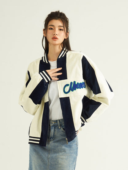 Bonsir Varsity Baseball Bomber Jackets Women Hip Hop Harajuku Corduroy Letter Embroidery Men Jackets Streetwear Unisex College Coats