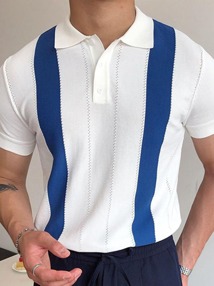 sanyamk trendy mens fashion mens summer outfits dope outfits mens street style mens spring fashion aesthetic outfits menSpring Contrast Striped Business Polo Shirts For Men Casual Turn-down Collar Man Top Tee Summer Short Sleeve Button T-shirt