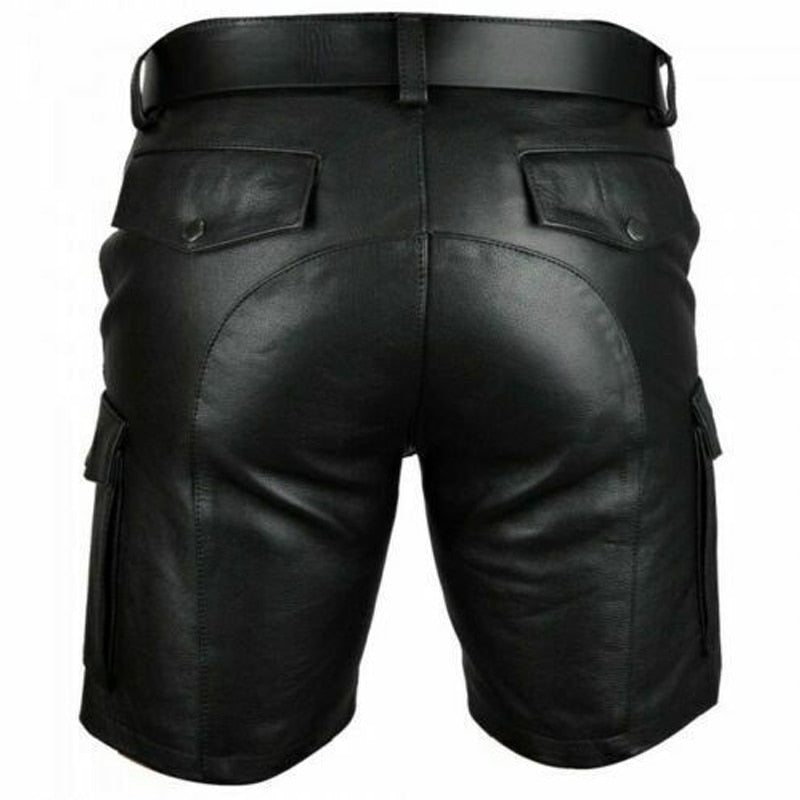 Bonsir Fashion Solid Color Faux Leather Shorts Spring Summer Leisure Pockets Cargo Short Pant Men's Casual Slim Shorts Streetwear