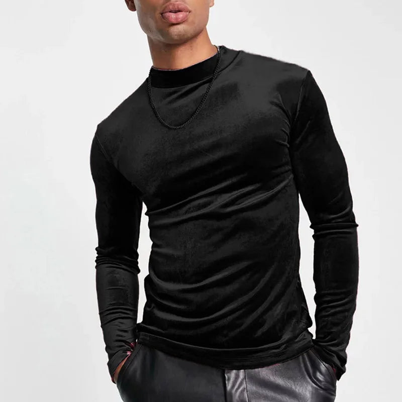 sanyamk Round Neck Male Autumn Winter Pullovers Casual Streetwear Basic Long Sleeve Tops Men Solid Undershirt Warm Black Pleuche Tees