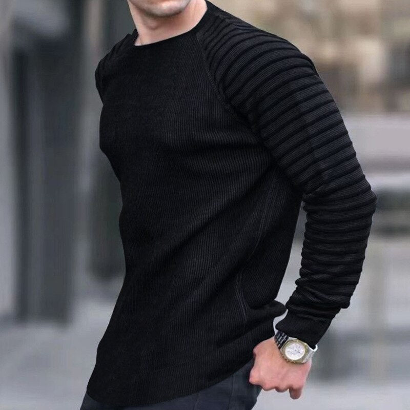 sanyamk Casual Striped Long Sleeve Sweaters Men Autumn Fashion Crew Neck Knitted Pullovers Tops Spring Mens Clothes Vintage Sweater Top