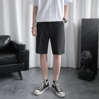 sanyamk Summer Shorts for Men Fashion New Thin Solid Color Knee Length Suit Pants Men Mid Straight Smart Casual Mens Shorts