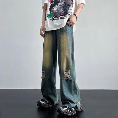 sanyamk New Streetwear Patchwork Jeans Cargo Pants Loose Plus Size Neutral Wide Leg Pants Harajuku Casual Denim Pants Men Clothing Y2K