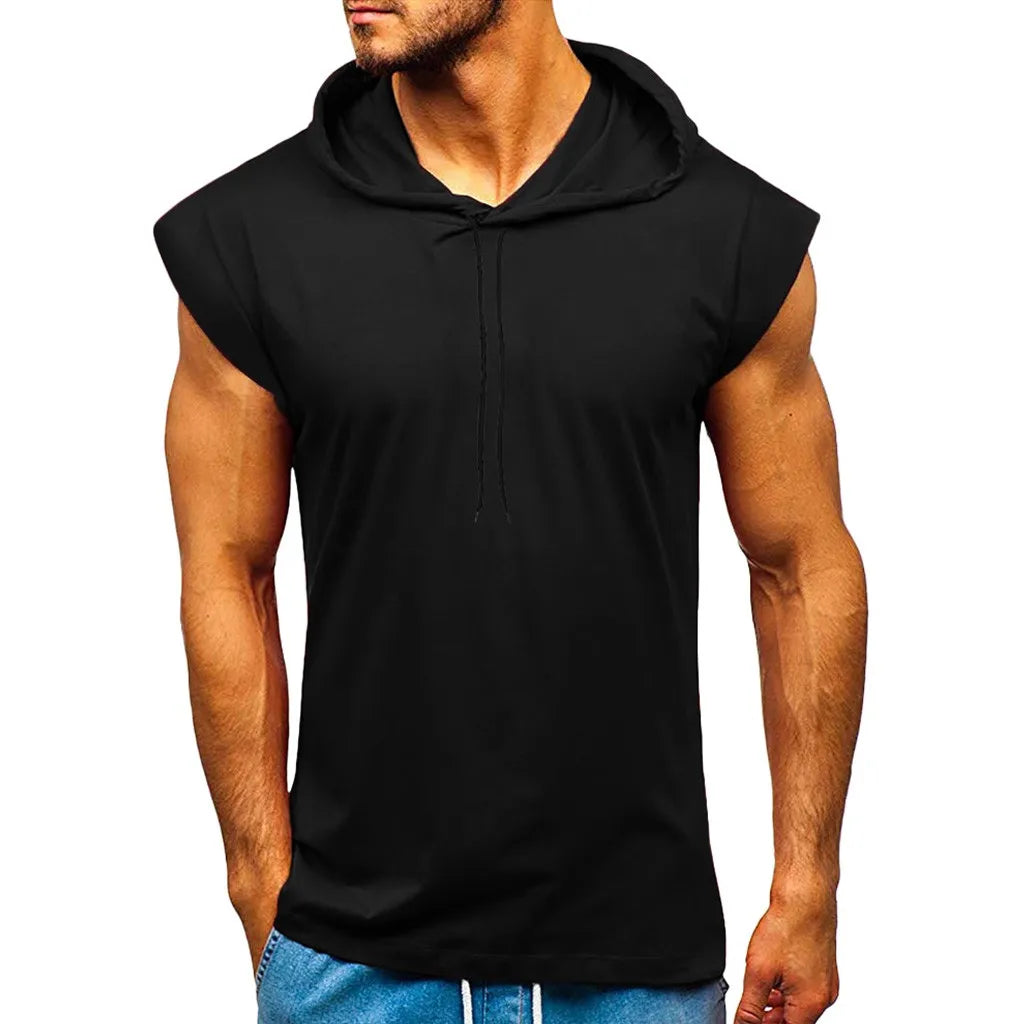 sanyamk Sports Tank Tops Men Fitness Muscle Print Sleeveless Hooded Bodybuilding Pocket Tight-drying Tops Summer Shirt For Men Clothing