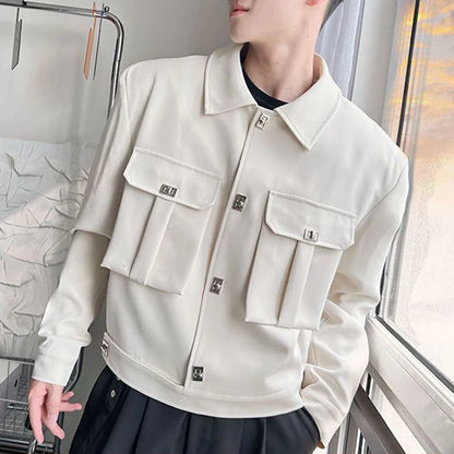 sanyamk Mens Autumn Winter Solid Color Street Functional Jackets Genderless Essential Multi-Pocket Workwear Style Bomber Jackets Unisex