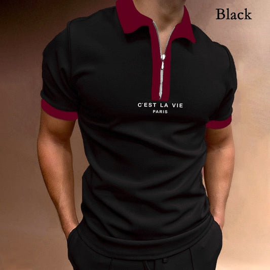 sanyamk Summer New Men's Clothing Polo Shirts Streetwear Print Casual Short Sleeve Tee Shirt Men Turn-Down Collar Zipper Polos