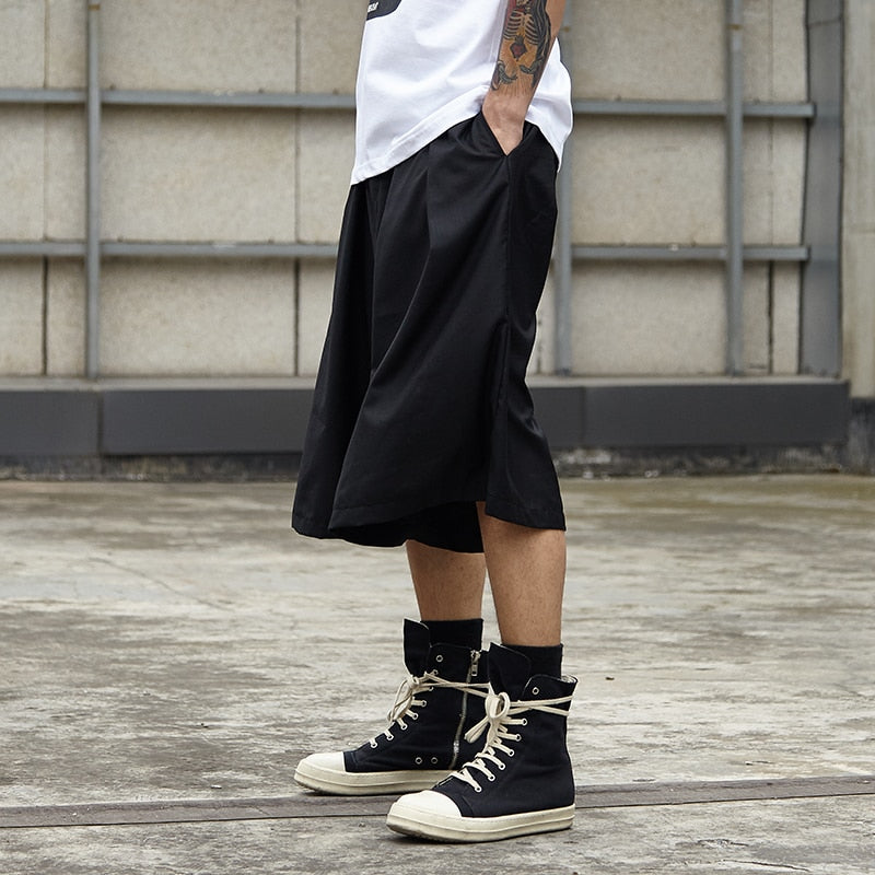 Bonsir Men Summer Streetwear Hip Hop Punk Gothic Loose Casual Skirt Shorts Male Oversize Fashion Kimono Wide Leg Harem Shorts Trousers