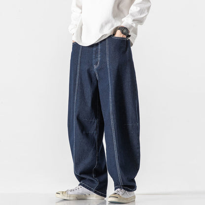 sanyamk Wide Leg Jeans Japanese Style  Fashion Brand High Waist Denim Pants Blue Harajuku Hip Hop Male Casual Trousers