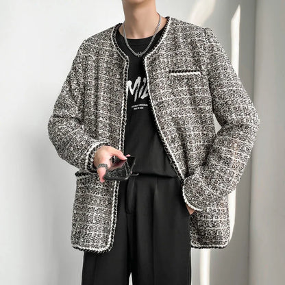 sanyamk -  Light Men's Luxury Weave Tweed Jacket Cloth-trimmed Design Single Breasted Oversized Coat Spring New Design 2A0587