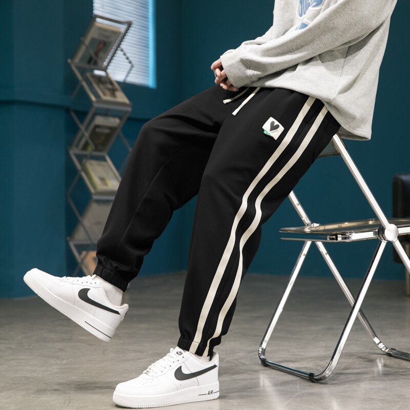 Bonsir  New Spring Plus Size Loose Sweatpants Men Striped Joggers Hip Hop Streetwear Ankle Length Cotton Casual Harem Pants