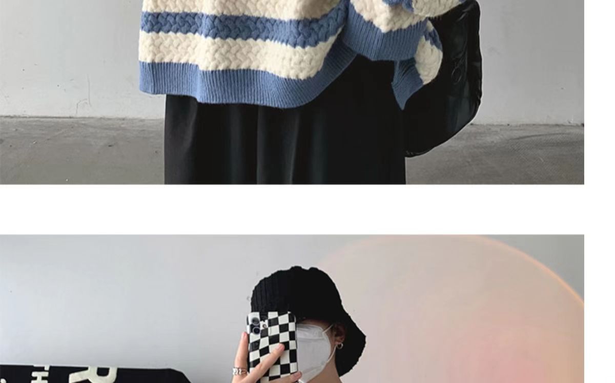 sanyamk Winter Men's Stripe Printing Coats Round Neck Wool Sweater Retro Loose Pullover Fashion Trend Thickened Knitting M-2XL