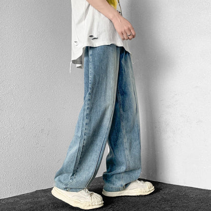 sanyamk Summer Blue/White Baggy Jeans Men Fashion Casual Straight Jeans Mens Streetwear Loose Hip Hop Wide Legs Denim Pants Men M-2XL