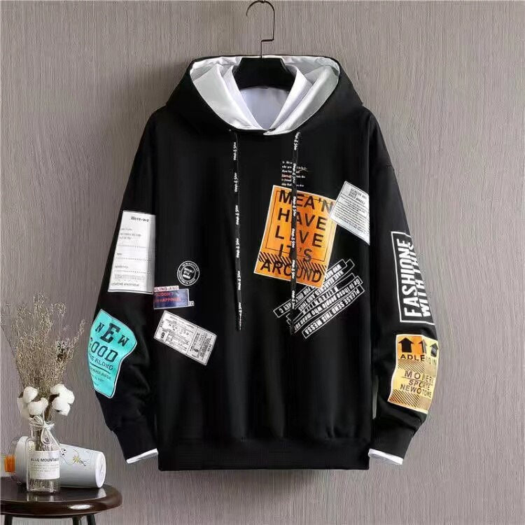 sanyamk Harajuku Print Hoodies Sweatshirt Men's Korean Hoodie Spring Autumn Fashion Mens Clothes Hip Hop Casual Hooded Streetwear Hoodie