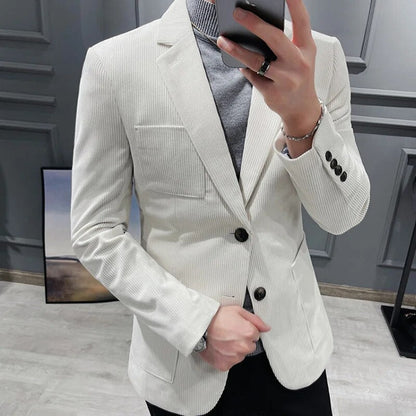 sanyamk British Style Fashion Men's Suit Jacket Slim Fit Handsome Suit Jacket Fashion Men's Business Jacket Corduroy Blazers Size S-3XL
