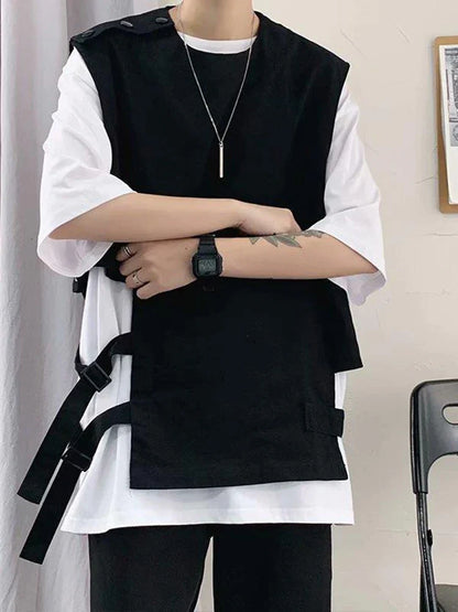 sanyamk  -  Techwear Vest Men's T-shirt with Short Sleeves T-shirts Black Sleeveless Vest Men Coat Summer Streetwear Hip Hop