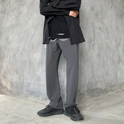 sanyamk -  Back Men's Zipper Design Suit Pants New Casual Elastic Waist Straight Trousers Streetwear Niche Design Pants 2A0748