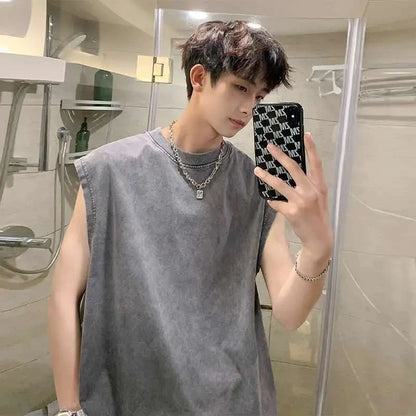Bonsir Vintage Heavyweight Sleeveless t-shirt Men's Summer Loose Large Size Cotton Sports Fitness Shoulder Tank Top