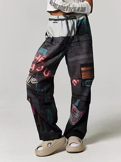 Bonsir Y2K Sweatpants Men Sports Pants with Print Wide Leg Trousers Male Pattern Streetwear Hip Hop Graphic Loose Casual