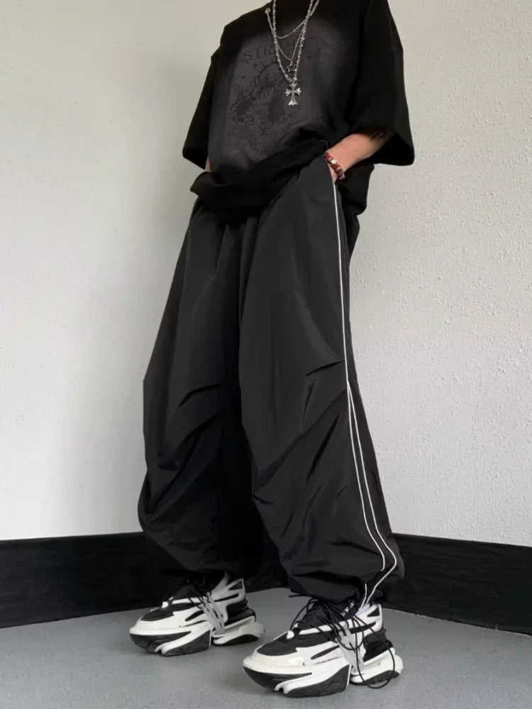 Bonsir Men's Sports Pants Men Baggy Parachute Pants Y2K Oversize Joggers Streetwear Tracksuit Black Wide Leg Trousers Male