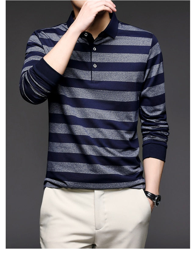 sanyamk Top Grade 2022 New Fashion Brand Striped Men Plain Polo Shirts For Men Casual Designer Long Sleeve Tops Men's Clothing