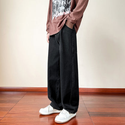 sanyamk American Vintage Fashion Washed Street Jeans Men's Autumn Loose Straight Wide Leg Pants High Street Pants