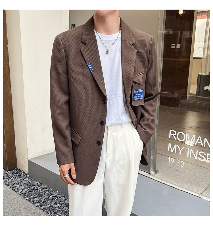 sanyamk Mens Suits Sets Jacket Pant Men Korean Streetwear Office Fashion Loose Casual Blazer Suit Jacket Pant Chic Trend Dress Suits