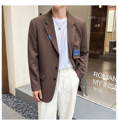 Bonsir Mens Suits Sets Jacket Pant Men Korean Streetwear Office Fashion Loose Casual Blazer Suit Jacket Pant Chic Trend Dress Suits