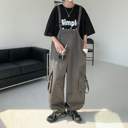 sanyamk Men Suspenders Jumpsuit Baggy Pants Summer Overalls Japanese Straps Casual Pockets Unisex Oversized Streetwear Male Y2K Clothes