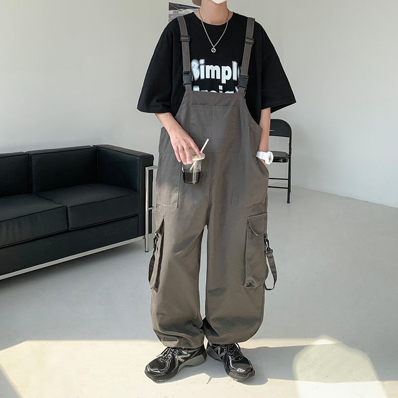 Bonsir Men Suspenders Jumpsuit Baggy Pants Summer Overalls Japanese Straps Casual Pockets Unisex Oversized Streetwear Male Y2K Clothes